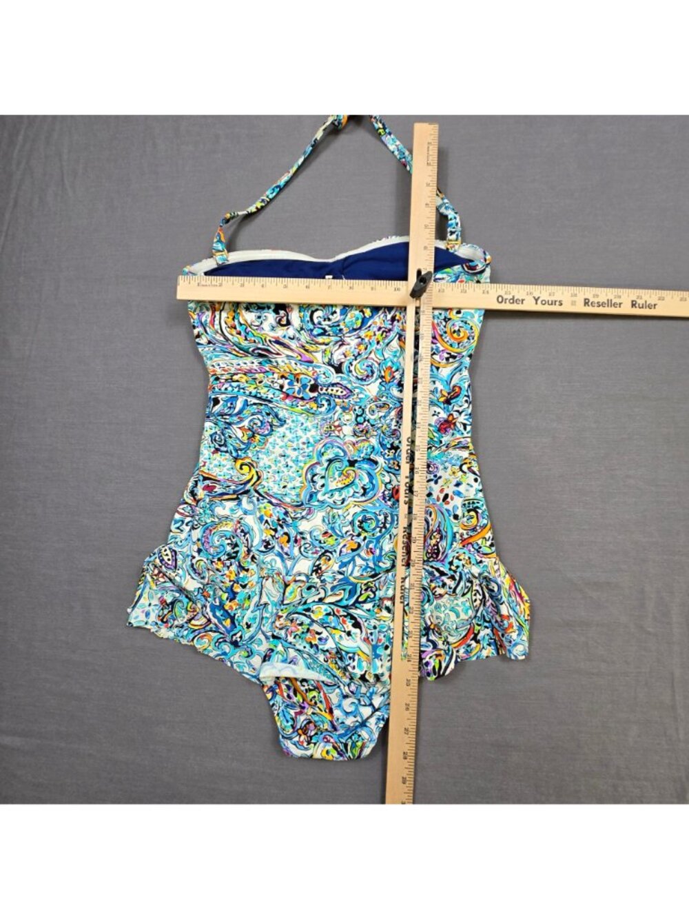 Lauren Ralph Lauren Convertible One Piece Swimsuit 12 Paisley Halter Strapless - Picture 4 of 4
